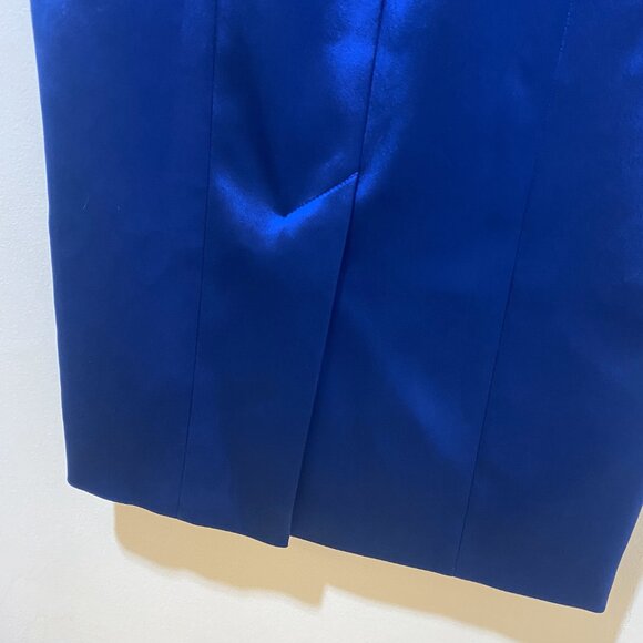 Stunning Karen Millen Electric Blue Satin Folded Collar Sleeveless Dress Size 4 - Picture 7 of 16